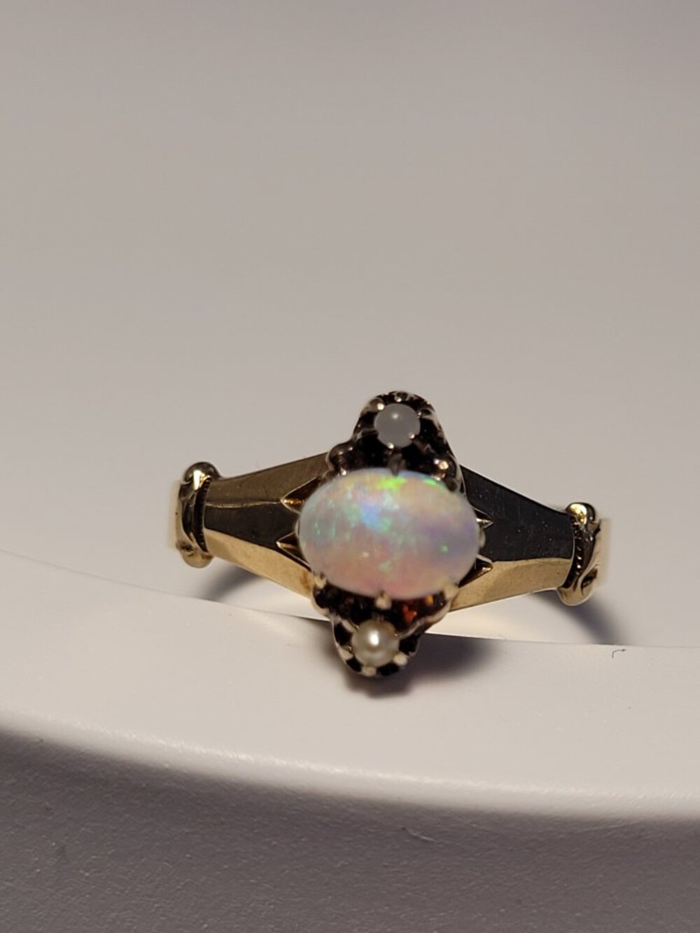 Opal Gold Antique Ring Seed Pearls Victorian October Birthstone 10k - Picture 4 of 16